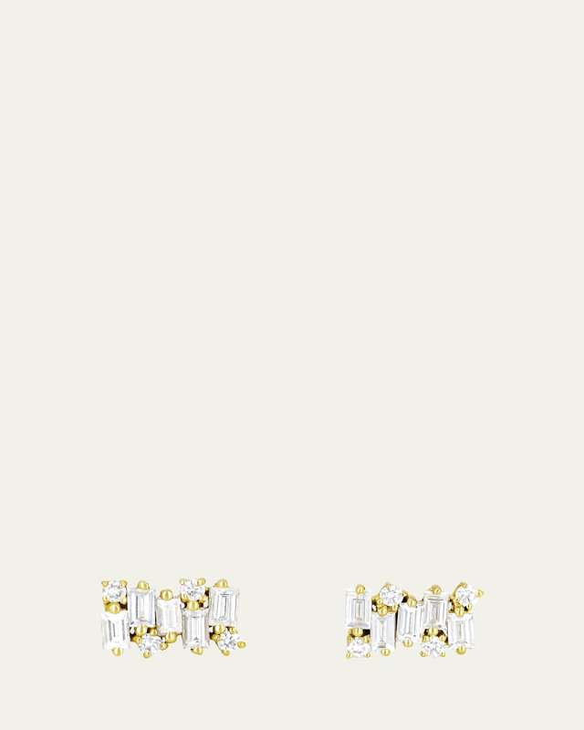 18K Yellow Gold Classic Diamond Shimmer Stud Earrings